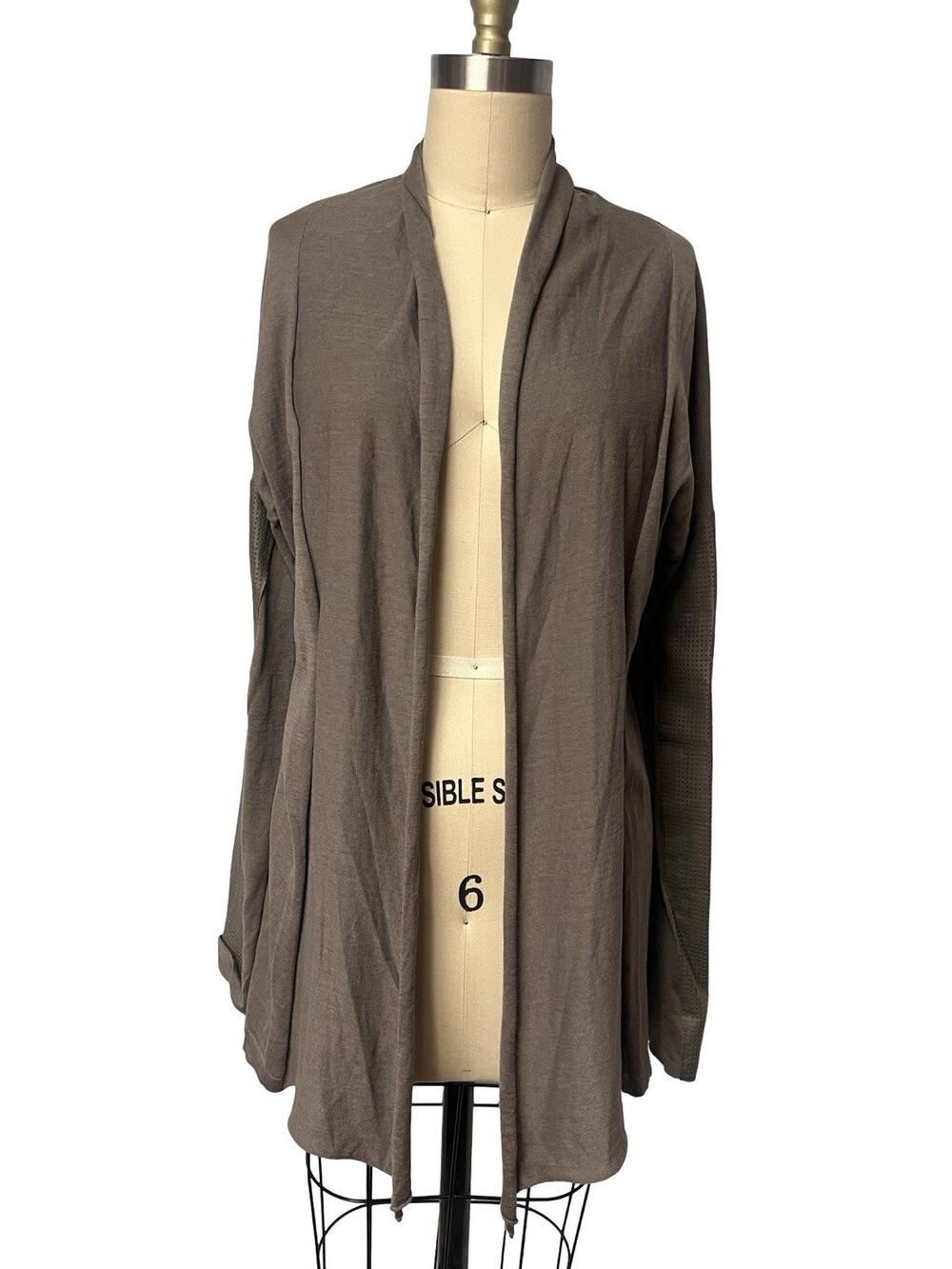 My Tribe Cardigan Womens M Brown Open Front Waterfall Silk & Leather Sweater